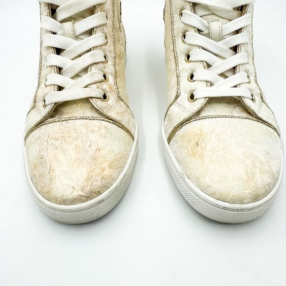 Christian Louboutin Bip Bip Orlato High Top White Floral Sneakers EU 37 US 7 - Picture 3 of 11